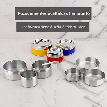 Rozsdamentes acél hamutartó, szélálló, logónyomtatással, újrahasználható, 240 darabos csomagolás.