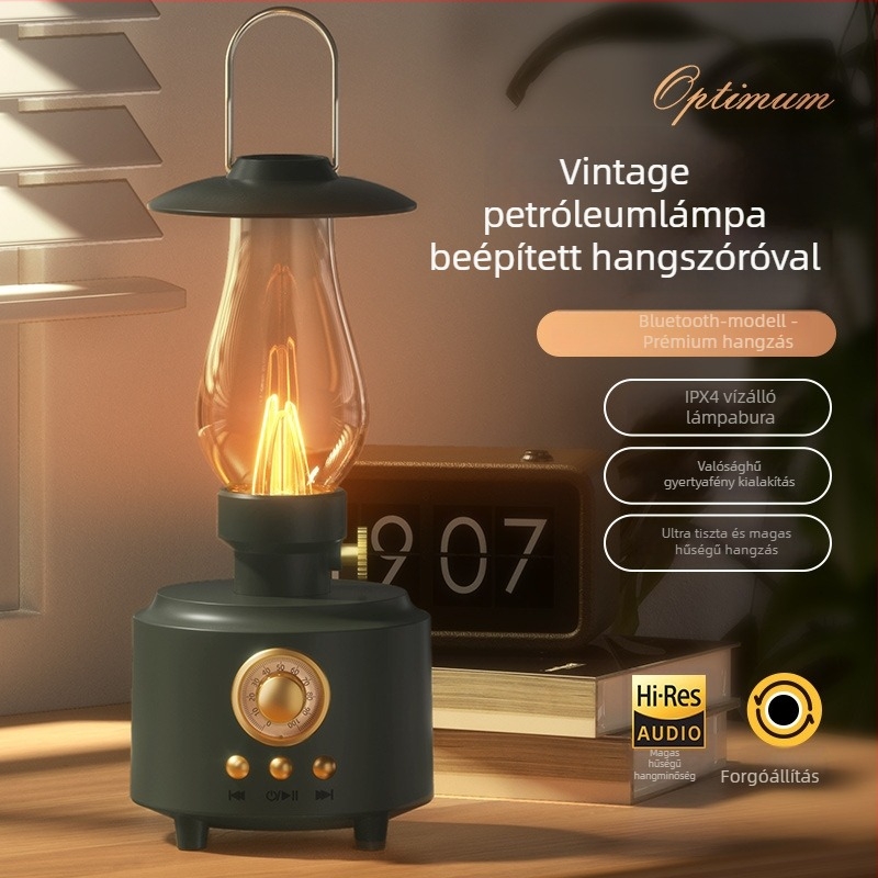 Kempinglámpa Bluetooth hangszóróval, IPX6 vízálló, 5W, Bluetooth 5.3, beépített akkumulátor, 10 m hatótáv