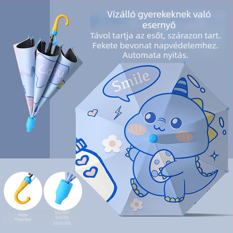 Gyerekeknek készült automata nyitású esernyő, 8 vas bordák, 190T vinil anyag, rajzfilm mintás, UV védelem UPF 40+