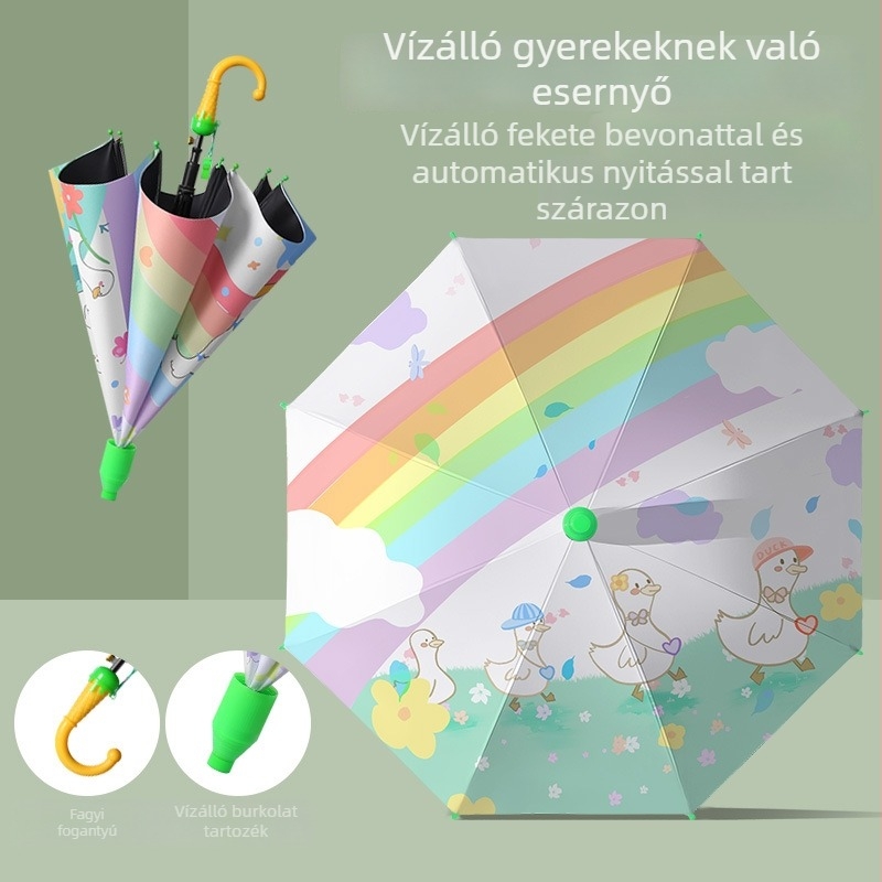 Gyerekeknek készült automata nyitású esernyő, 8 vas bordák, 190T vinil anyag, rajzfilm mintás, UV védelem UPF 40+