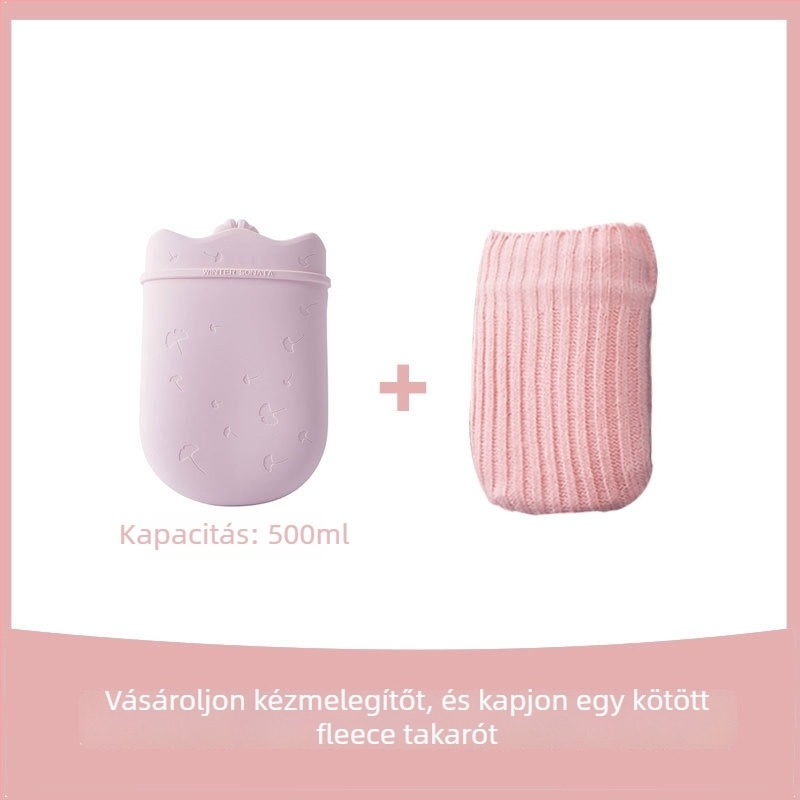 Szilikon forróvizes palack víztöltéssel, önmelegedő, robbanásbiztos, kettős használat: meleg/hideg, hordozható plüss melegítő