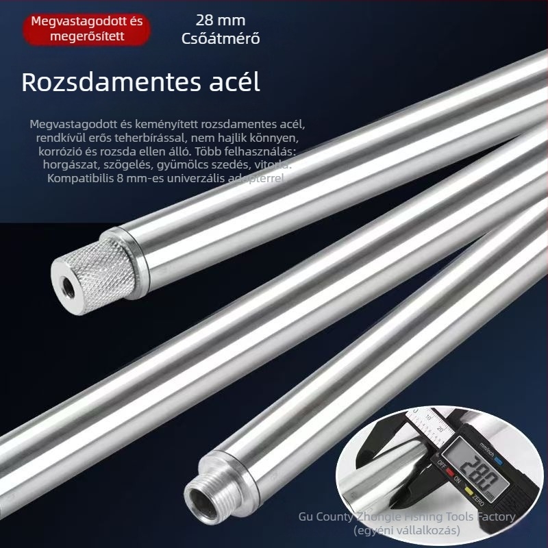Rozsdamentes acélból készült többtagú összekapcsolható rúd gyümölcs szedéséhez, súly 0,5 kg, nem bővíthető