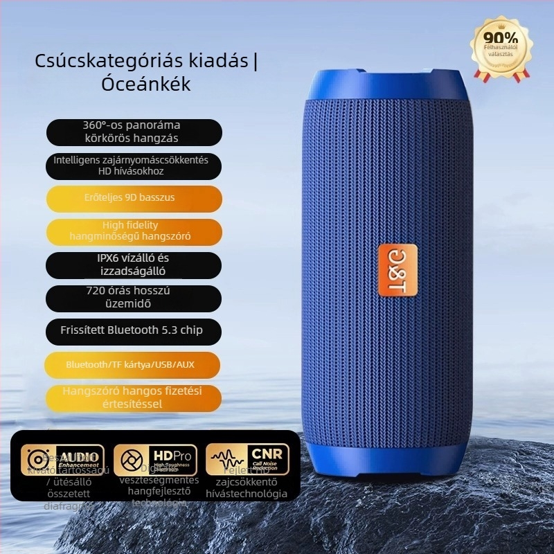 Bluetooth hangszóró — IPX7 vízálló, frekvencia 100 Hz–20 kHz, SNR ≥70 dB, Bluetooth 2.0 TF-kártyával