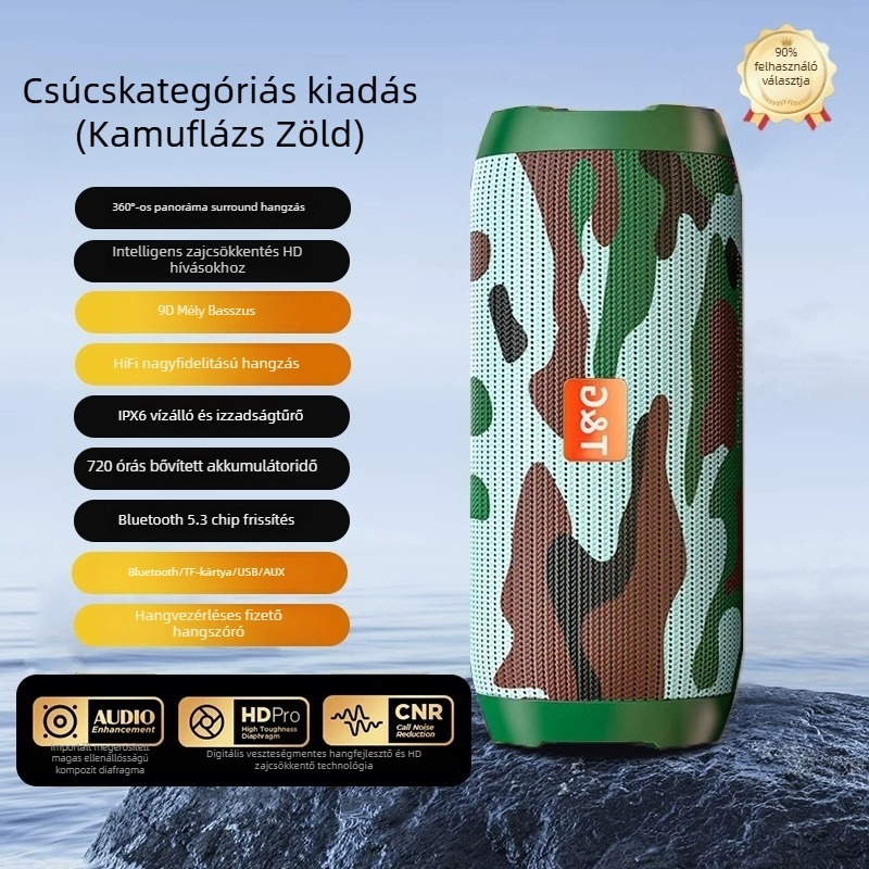 Bluetooth hangszóró — IPX7 vízálló, frekvencia 100 Hz–20 kHz, SNR ≥70 dB, Bluetooth 2.0 TF-kártyával