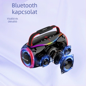 HOPESTAR H80 hordozható Bluetooth hangszóró kültéri használatra, 80W teljesítmény, IPX5 vízálló, 3 hangszórós rendszer, beépített 6000mAh akkumulátor, Bluetooth 5.3