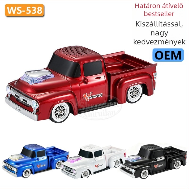 WSTER retro Bluetooth kültéri hangszóró – pickup teherautó téma, beépített akkumulátor, 6W, Bluetooth 5.3, 20Hz-20kHz, 10 m hatótáv, hands-free telefonálás