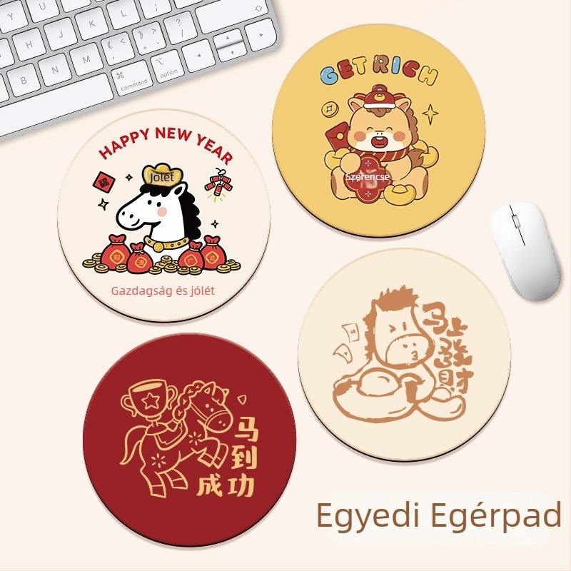 Körkörös egérpad természetes kaučukból, csúszásmentes, egyoldalas logónyomással, hőátviteles kivitel, testreszabható (OEM)