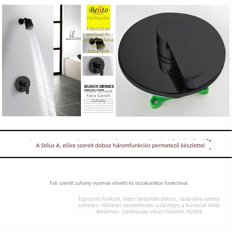 Falba épített Zuhanyrendszer réz testtel, beépített kialakítás, meleg/hideg keverő szelep, víztakarékos fúvóka, modell 001