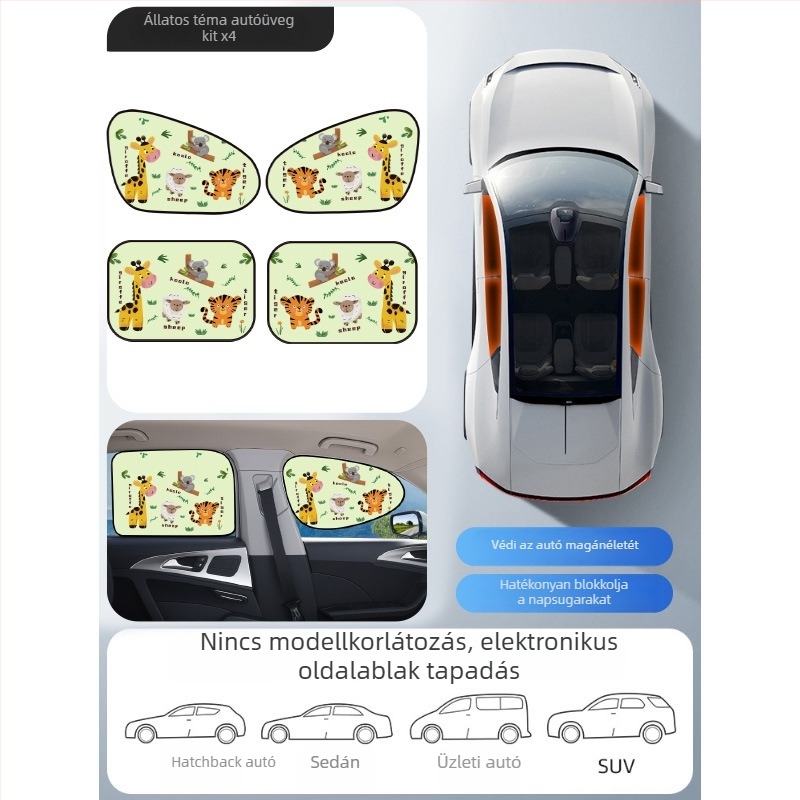 Mairich PVC autóablak napvédő roló, statikus matricával rögzítés, rajzfilm-stílus, autóablakokhoz