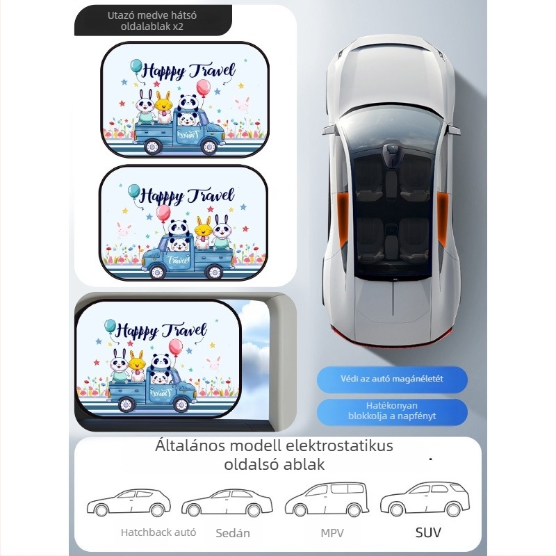 Mairich PVC autóablak napvédő roló, statikus matricával rögzítés, rajzfilm-stílus, autóablakokhoz