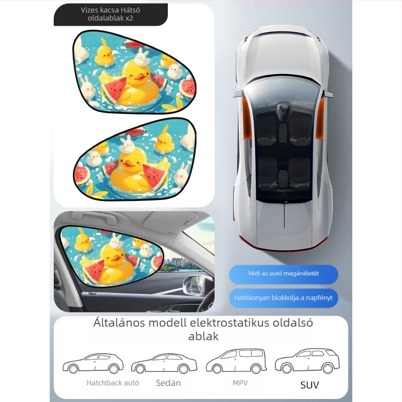 Mairich PVC autóablak napvédő roló, statikus matricával rögzítés, rajzfilm-stílus, autóablakokhoz