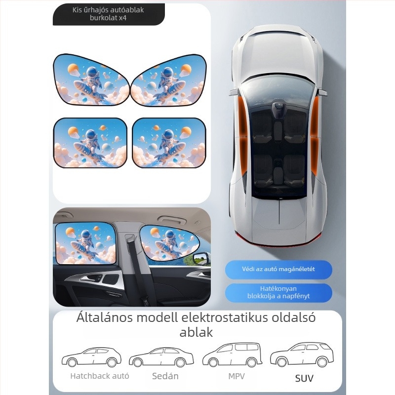 Mairich PVC autóablak napvédő roló, statikus matricával rögzítés, rajzfilm-stílus, autóablakokhoz
