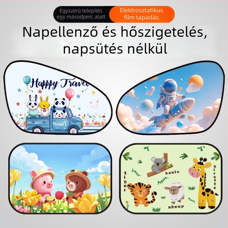 Mairich PVC autóablak napvédő roló, statikus matricával rögzítés, rajzfilm-stílus, autóablakokhoz
