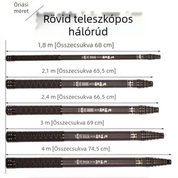 Rövid teleszkópos halászhálóbot, vastag karbon, ultra-kemény, hordozható, megerősített csatlakozás