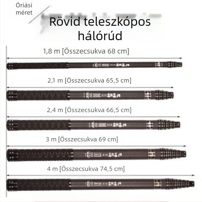 Rövid teleszkópos halászhálóbot, vastag karbon, ultra-kemény, hordozható, megerősített csatlakozás