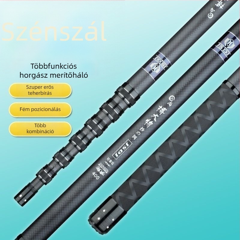Rövid teleszkópos halászhálóbot, vastag karbon, ultra-kemény, hordozható, megerősített csatlakozás