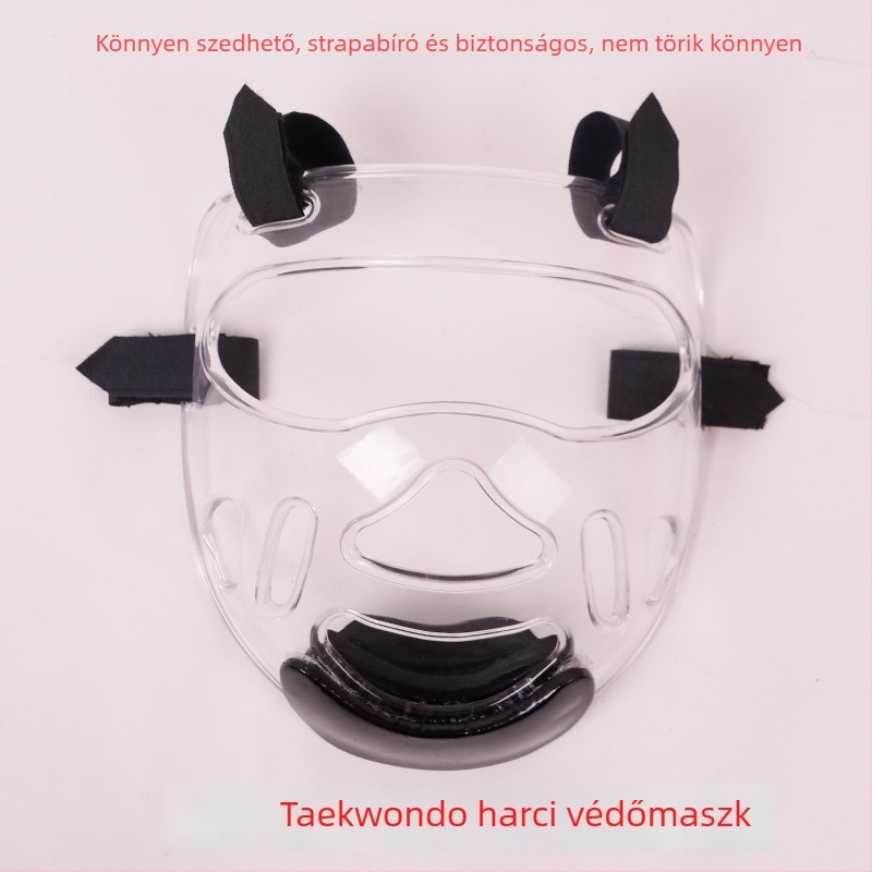 Boksz sisak leválasztható arcvédővel, átlátszó arcvédő, PVC anyag, 0,3 kg