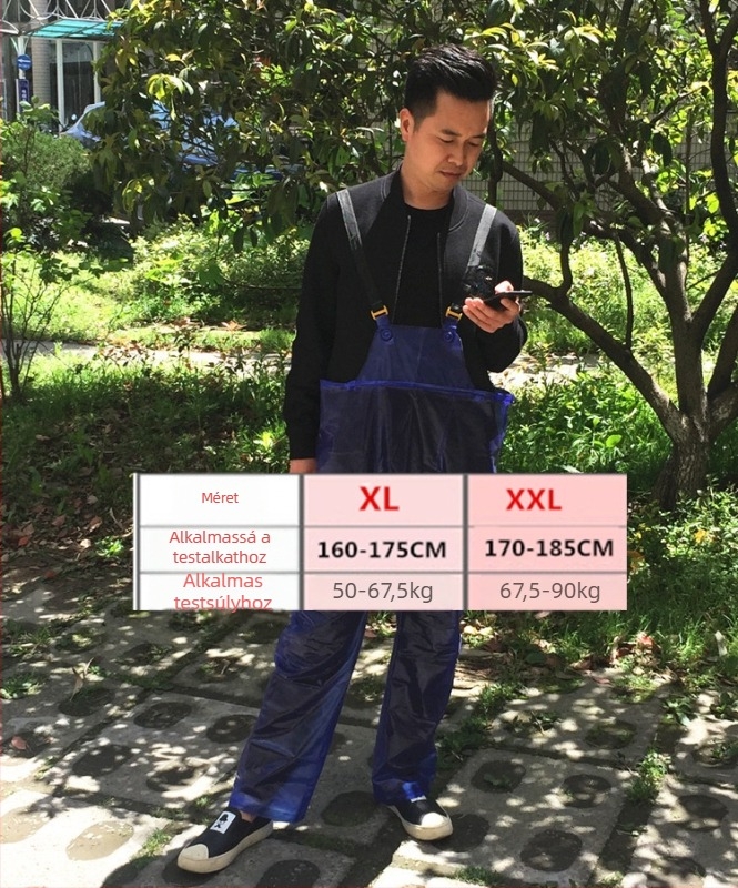 Függesztős esőruha két részes készlet: esőkabát és esőnadrág, PVC anyag, 40-es vastagság, felnőtteknek.