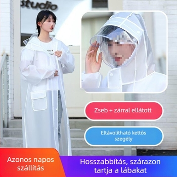 Felnőtt esőponcsó, átlátszó EVA anyagból, vastag, hosszú, teljes testet fedő, cipzárral