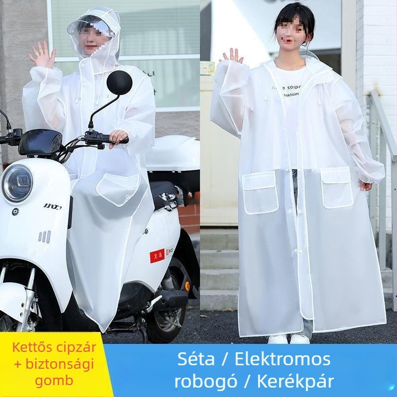 Felnőtt esőponcsó, átlátszó EVA anyagból, vastag, hosszú, teljes testet fedő, cipzárral