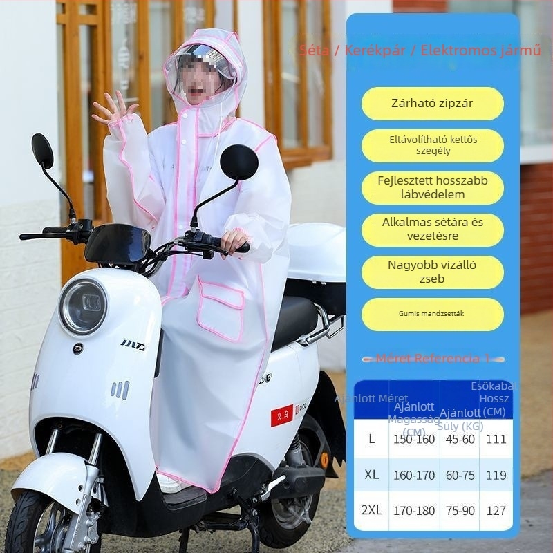 Felnőtt esőponcsó, átlátszó EVA anyagból, vastag, hosszú, teljes testet fedő, cipzárral