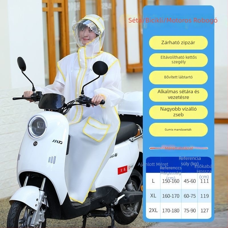 Felnőtt esőponcsó, átlátszó EVA anyagból, vastag, hosszú, teljes testet fedő, cipzárral