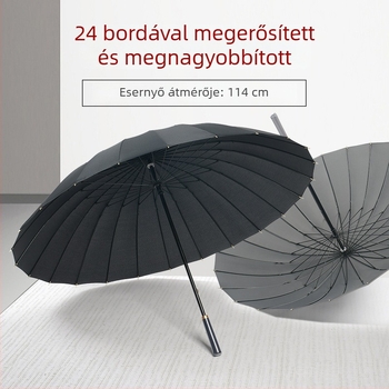 24 bordás esernyő hosszú nyéllel, félautomata nyitás, vastagított és megnövelt méret, szélálló, nap- és eső használatra, logónyomtatás, reklámesernyő