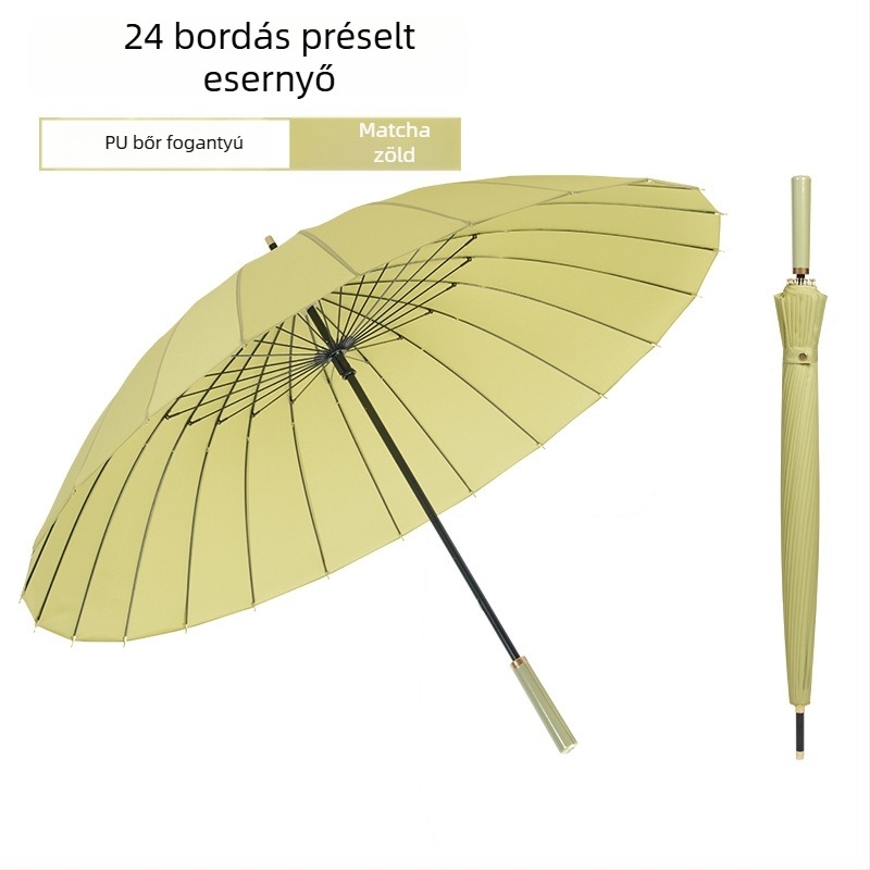 24 bordás esernyő hosszú nyéllel, félautomata nyitás, vastagított és megnövelt méret, szélálló, nap- és eső használatra, logónyomtatás, reklámesernyő