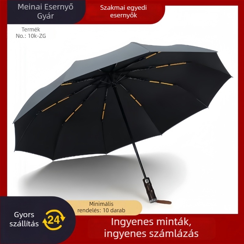 Férfiak számára összecsukható esernyő, megerõsített keret, automatikus nyitás-zárás, 10 bordás rostos váz, UPF50+ UV védelem, 190T bevonat textil