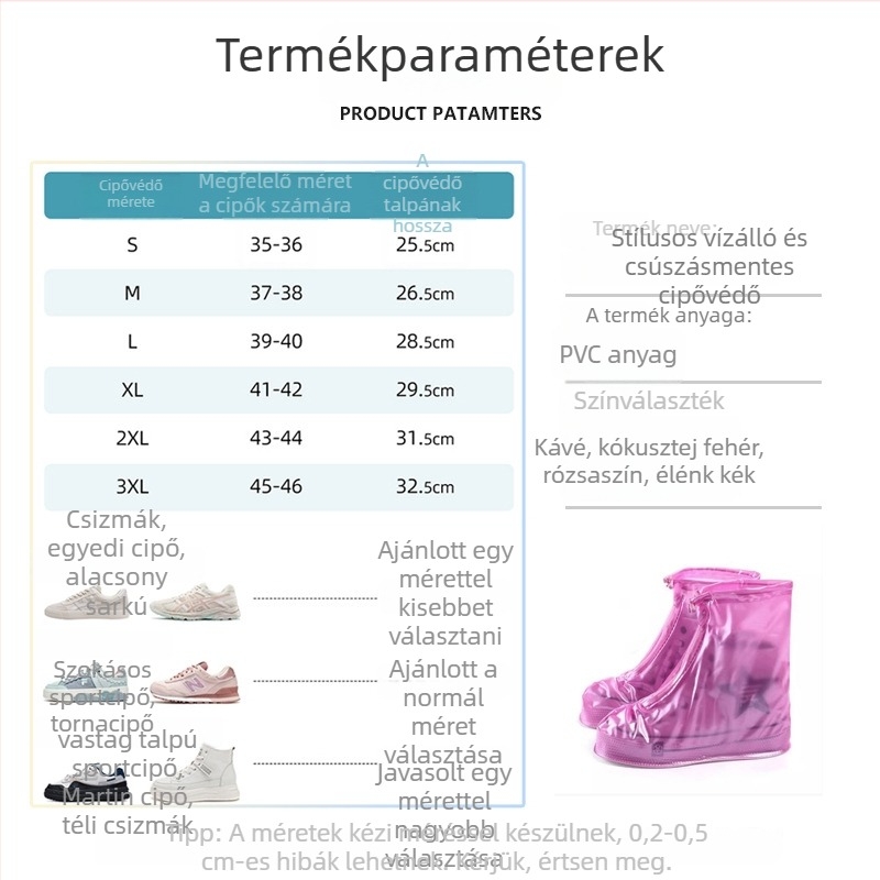 PVC cipővédők kültéri használatra, újrahasználhatóak, vízállóak, csúszásmentesek, kopásállóak, vastagított kivitel