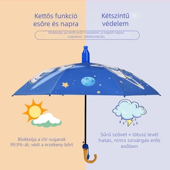 Gyerekeknek készült automatikus nyitású esernyő, keret 8 vas bordával, vinil bevonatú kupola, 190T anyag, hosszú nyél, logó nyomtatás és testreszabás