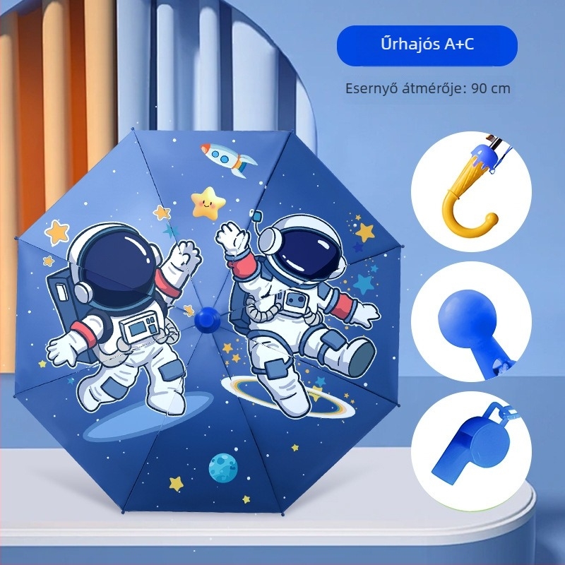 Gyerekeknek készült automatikus nyitású esernyő, keret 8 vas bordával, vinil bevonatú kupola, 190T anyag, hosszú nyél, logó nyomtatás és testreszabás