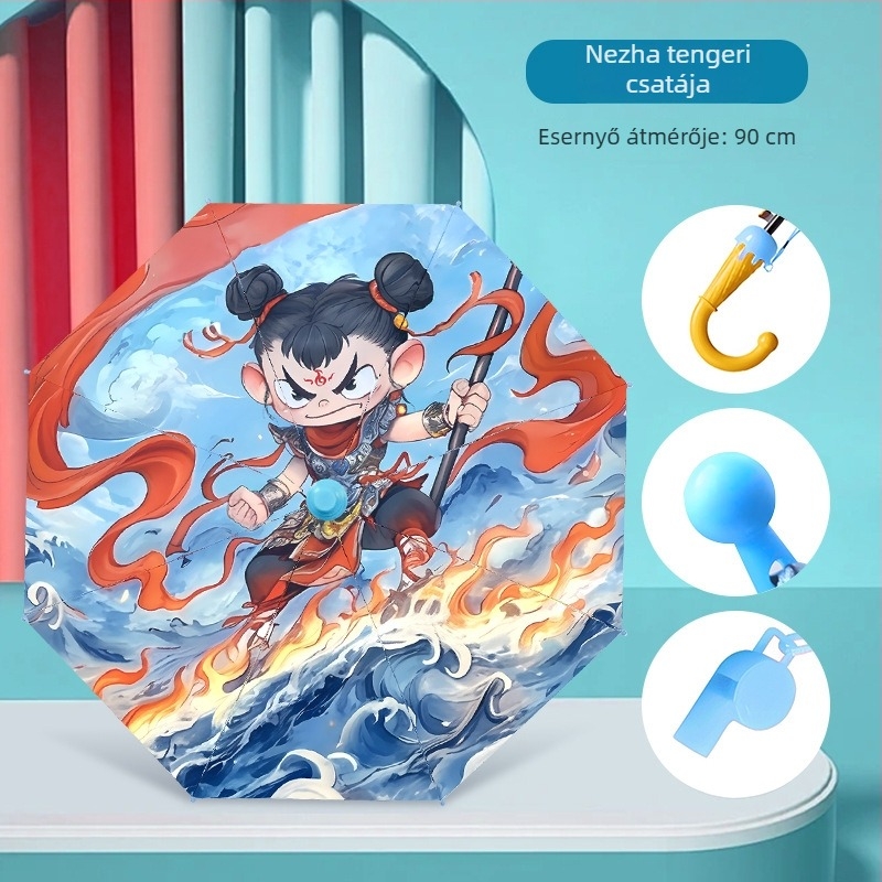 Gyerekeknek készült automatikus nyitású esernyő, keret 8 vas bordával, vinil bevonatú kupola, 190T anyag, hosszú nyél, logó nyomtatás és testreszabás