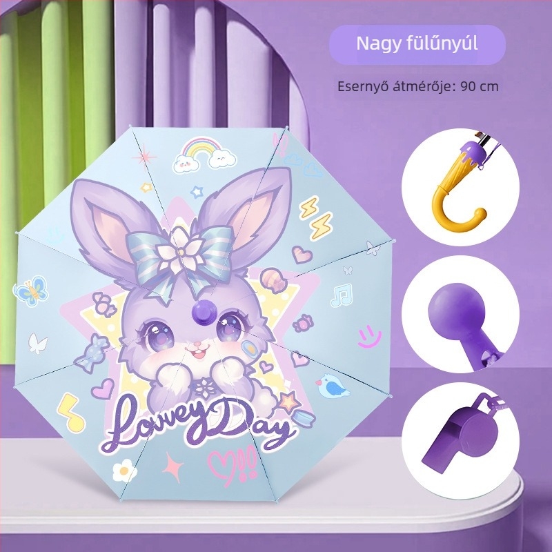 Gyerekeknek készült automatikus nyitású esernyő, keret 8 vas bordával, vinil bevonatú kupola, 190T anyag, hosszú nyél, logó nyomtatás és testreszabás