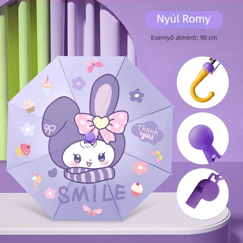 Gyerekeknek készült automatikus nyitású esernyő, keret 8 vas bordával, vinil bevonatú kupola, 190T anyag, hosszú nyél, logó nyomtatás és testreszabás