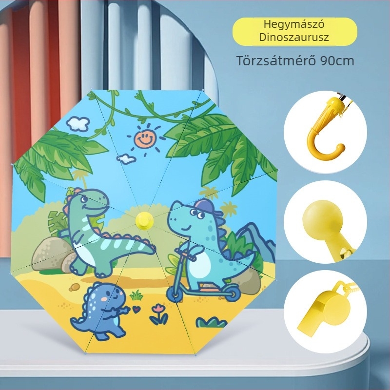Gyerekeknek készült automatikus nyitású esernyő, keret 8 vas bordával, vinil bevonatú kupola, 190T anyag, hosszú nyél, logó nyomtatás és testreszabás