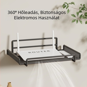 Két szintes vasfalra szerelhető router- és set-top box polc – modern minimalist stílusú nappaliba
