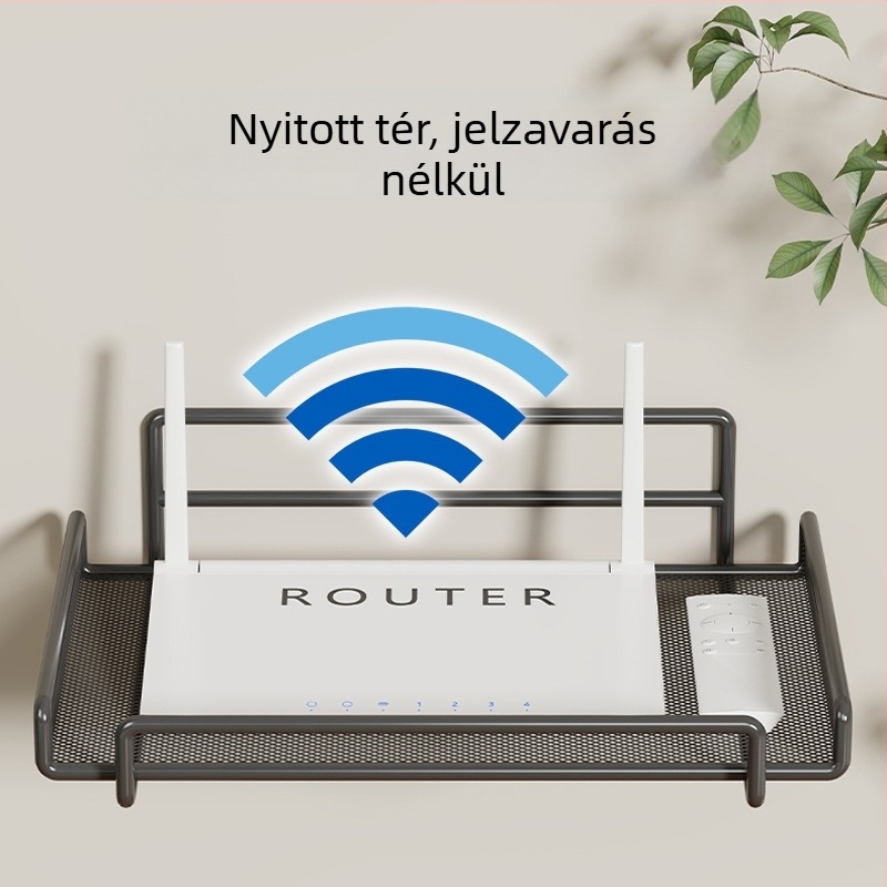 Két szintes vasfalra szerelhető router- és set-top box polc – modern minimalist stílusú nappaliba