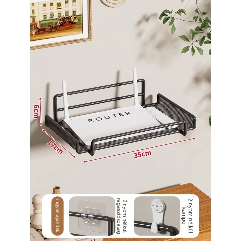 Két szintes vasfalra szerelhető router- és set-top box polc – modern minimalist stílusú nappaliba