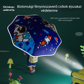 Gyermekeknek szánt automata nyitású összecsukható esernyő, kerekített sarkú, 8 bordájú acélváz, 190T poliészter vászon, logó testreszabás, fiúknak és lányoknak.