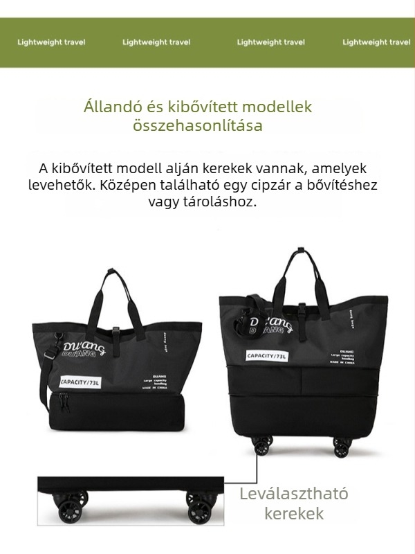 Kerekes kültéri utazótáska, 75 liter feletti kapacitás, Oxford anyag, bővíthető, külön cipőrekesz, uniszex