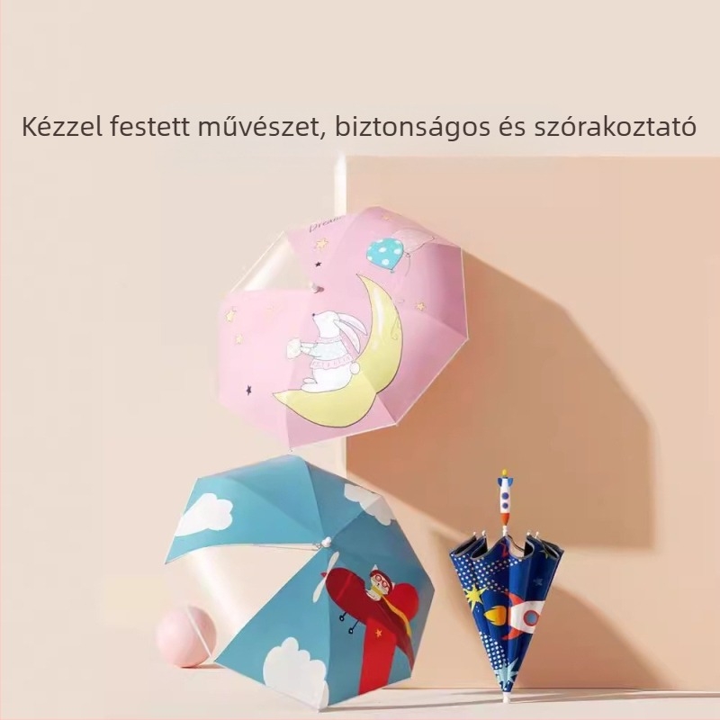 Gyerekeknek szóló esernyő 8 bordás váz, alumínium cső, fa nyél, kézi nyitás