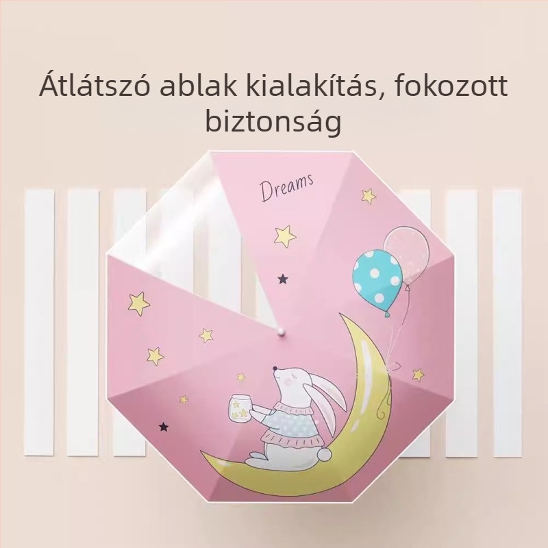 Gyerekeknek szóló esernyő 8 bordás váz, alumínium cső, fa nyél, kézi nyitás