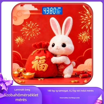 Elektronikus mérleg, Lady márka, karikatúra stílus, aranyos, 180 kg teherbírás, USB-tápellátás