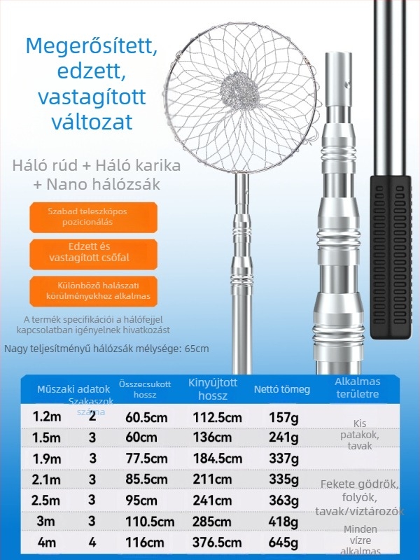 Rozsdamentes acélból készült teleszkópos horgászbot készlet hálóval kis halakhoz