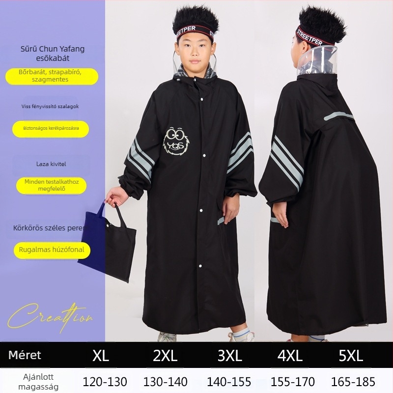 Gyermekeknek készült kollégiumi stílusú esőkabát poncsó, iskolatáskával, nagy karimával, Chun yafang anyag, TPU ragasztó réteg, újrahasználható, 400 g