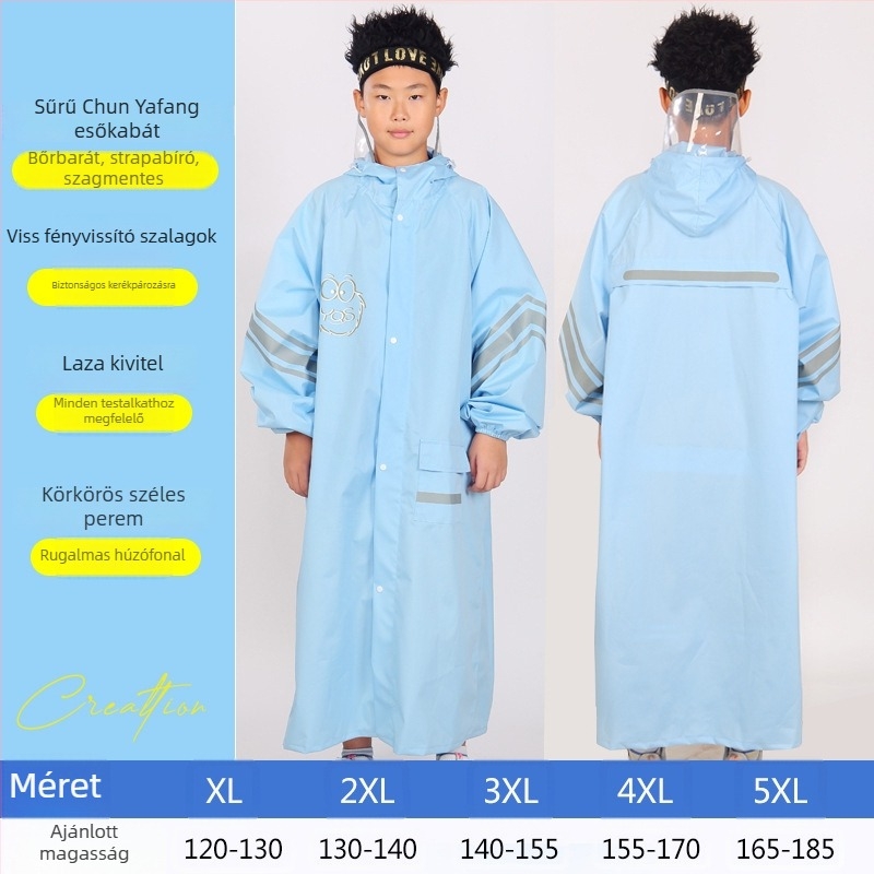 Gyermekeknek készült kollégiumi stílusú esőkabát poncsó, iskolatáskával, nagy karimával, Chun yafang anyag, TPU ragasztó réteg, újrahasználható, 400 g