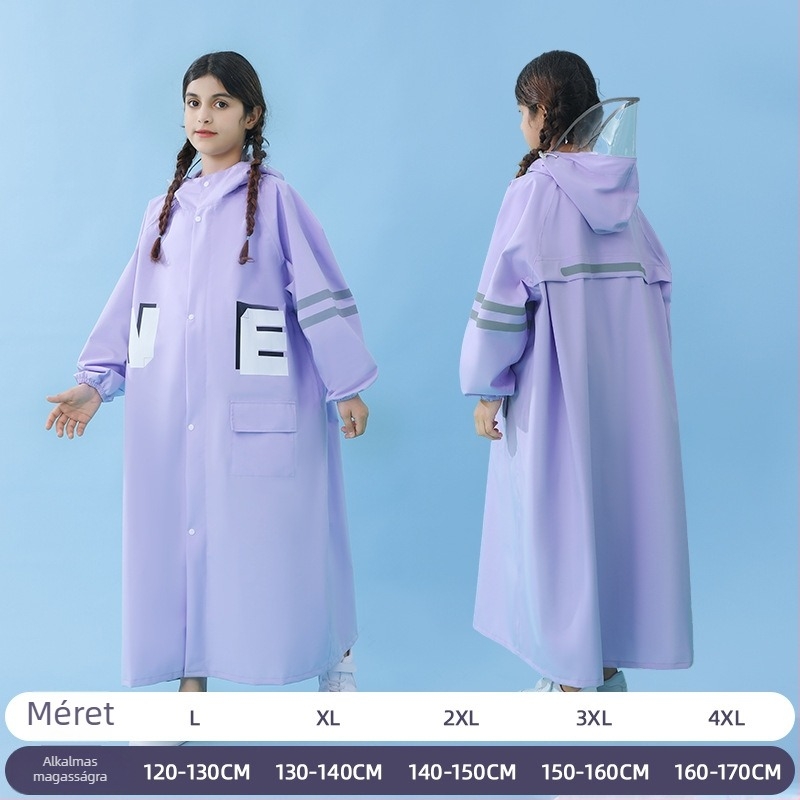 Gyermekeknek készült kollégiumi stílusú esőkabát poncsó, iskolatáskával, nagy karimával, Chun yafang anyag, TPU ragasztó réteg, újrahasználható, 400 g