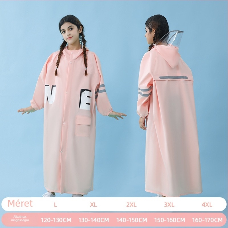 Gyermekeknek készült kollégiumi stílusú esőkabát poncsó, iskolatáskával, nagy karimával, Chun yafang anyag, TPU ragasztó réteg, újrahasználható, 400 g