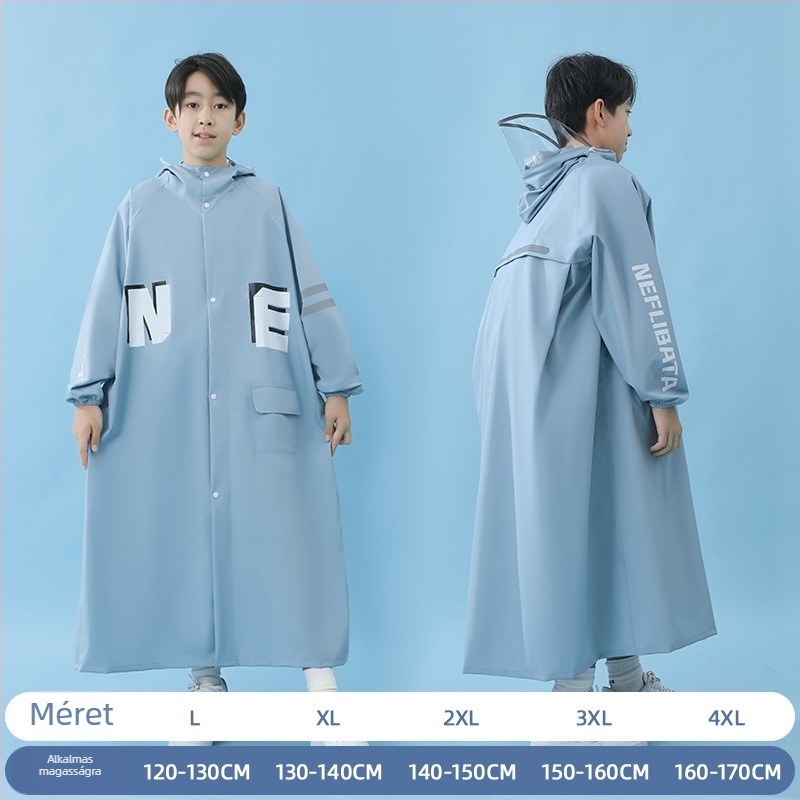 Gyermekeknek készült kollégiumi stílusú esőkabát poncsó, iskolatáskával, nagy karimával, Chun yafang anyag, TPU ragasztó réteg, újrahasználható, 400 g